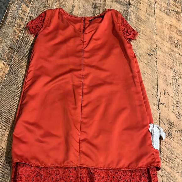 Zara Red Lace Short Sleeve Dress Size Medium - Picture 8 of 14